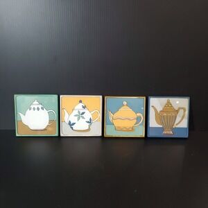 Ten Thousand Villages beverage‎ coaster set of 4 / whimsical teapot designs
